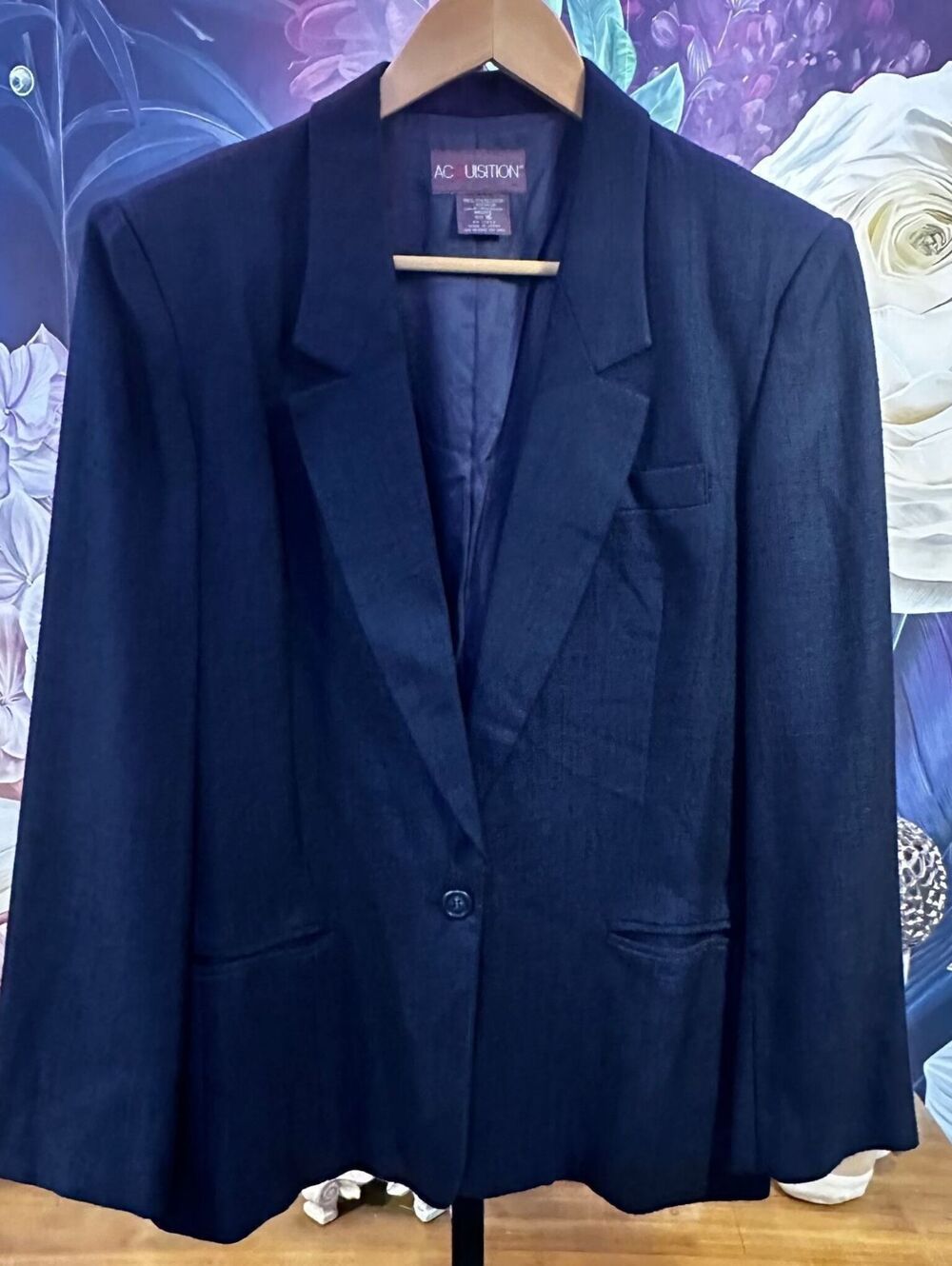 Acquisition 16 Navy Blazer Lined Flap Pockets Classic Office Siren Clean Girl